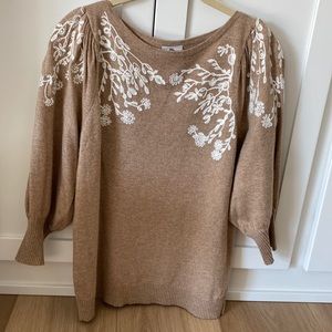 Neutral tone, puff sleeve sweater, small